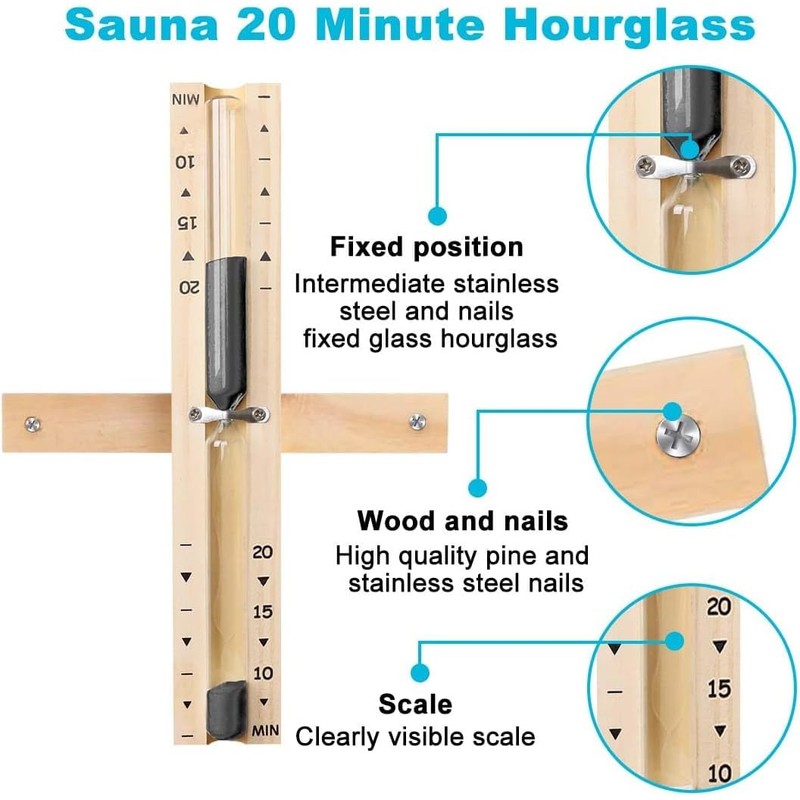 20 Min Sauna Sand Timer, 20 Minute Hourglass, Rotating Sauna