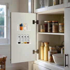 Douildhaiy Acrylic Spice Rack Wall Mount-6 Inch, Clear Spice Shelf Storage Holder, 2 Pack Hanging Seasoning Rack Organizer for Cabinet Door, Cupboard or Wall Kitchen (Adhesive or Screw)