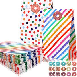 Paquete de 30 Bolsas de Regalo de Fiesta, 13 X 8 X 24cm Bolsas de Regalo de Color, Bolsas de Caramelos con Donut Pegatinas, Suministros de Fiesta para Niños con Niñas Decoraciones de Cumpleaños