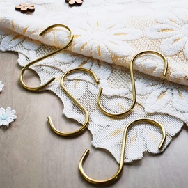 VIEAURA S-Shaped Hooks, Gold, Set of 10, Brass, Interior Decoration, Antique Style, Hooks, Closet, Kitchen, Storage, Bathroom, Hanging, Brass