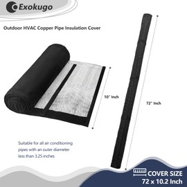 Exokugo Outdoor 3-Layer HVAC Copper Pipe Insulation Cover,UV-Resistant 600D Oxford Cover for Outside AC Pipe Insulation,Weatherproof AC Line Sleeve Mini Split to Central Air,72" L×10.2" W,Black