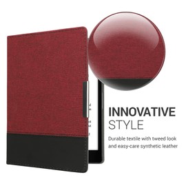kwmobile Case Compatible with Kobo Aura ONE - PU Leather and Canvas e-Reader Cover - Dark Red/Black