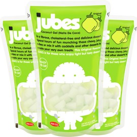 Jubes Pandan Nata De Coco Jelly Cubes (12.7 oz, Pack of 3) - Pandan Coconut Jelly Cubes for Sago - Coconut Gel in Syrup Toppings for Fruit Tea, Boba, Bubble Tea, Drinks, Desserts Yogurt, Ice Cream, Beverage
