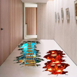 SENGTER Removable 3D Wall Stickers, PVC Material, Volcano Flame & Lava Ocean Decor, 2 Pack, Waterproof, for Living Room, Bedroom, Nursery, School, Office Decor