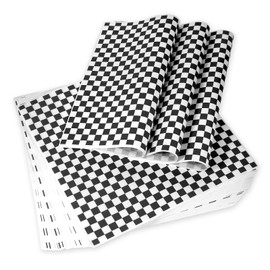 JIRNGLA 100pcs Deli Paper Sheets 12x12"", Premium Food Basket Liners, Grease Resistant Wax Paper Sheets for Food, Classic Checkered Sandwich Wrapping Paper (Black & White Checkered)