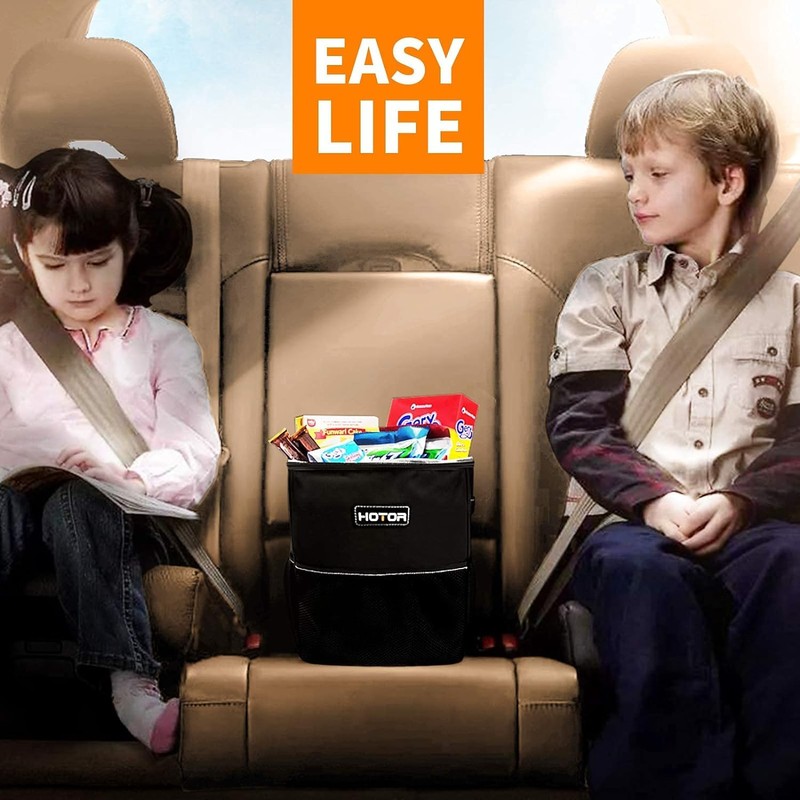 HOTOR Car Trash Can with Lid and Storage Pockets -