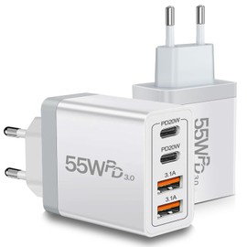 CARZONJX European USB C Charger 2 Pack, 55W European Travel Plug Adapter 4-Port Fast Charger Type C Wall Charger USA to Europe Plug Adaptor for iPhone 16 15 14 13 12 11 Pro Max XS X 8, Galaxy, Android