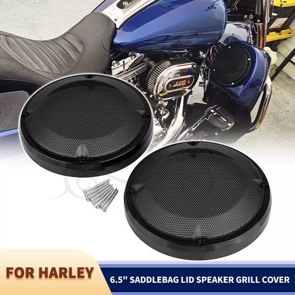 Unbranded Black 6.5" Saddlebag Lid Speaker Grill Cover For Harley