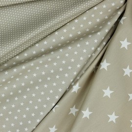 Oekotex Cotton Fabric with Stars Design Available by the Metre 150 cm Wide from 0.5 Metres, sand