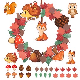 DKINY 8 Pieces Autumn Wreaths Craft Sets for Children, Arts and Crafts for Children for Decoration, Creative Squirrel Hedgehog Owl Fox with Autumn Leaves Door Wreath Wall Wreath, Hanging Decoration in
