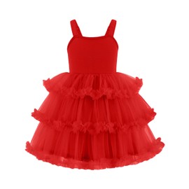 Arshiner Toddler Girls Tulle Dress Red Tutu Dresses for Girl Birthday Party Princess Outfit Layered Ruffle Fluffy Sleeveless Ball Gown Summer Clothes 4-5T