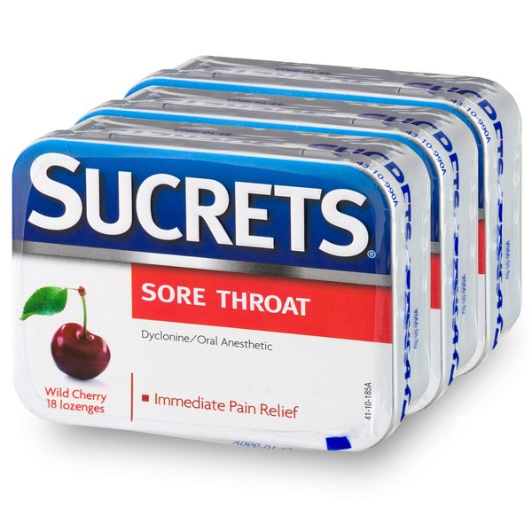 Sucrets Sore Throat Lozenges, Wild Cherry Flavor, 3 Pack, 18 Count Each