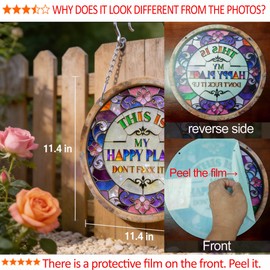 "This Is My Happy Place Don't F It Up" Sign, 11.5 Inch Acrylic Wall Decor, Vibrant Colors Round Garden Sign for Home, Garden, Bar, Farm, Coffee Shop Decor