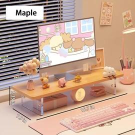 Monitor Stand Riser 2.16/3.34 Inch 2 Height Adjustments Acrylic Stand with Installation Tool, Desk Organizer Accessories Office Desk Storage Rack Screen/PC/Printer/Laptop Riser 7.8 x 15.7 Inch (Maple)