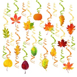 UCITY Thanksgiving Swirls for Hanging Fall Decororations - 45 Pcs Pumpkin Maple Leaves Foil Hanging Autumn Decorations for Home Office School Thanksgiving Autumn Harvest Ceiling Streamers Party