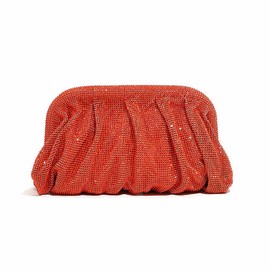 WuDiaoer Women Rhinestone Clutch Purse Diamond Evening Bag Chain Handbag Ladies Dumpling Bag Wedding Party Purse, Orange Red
