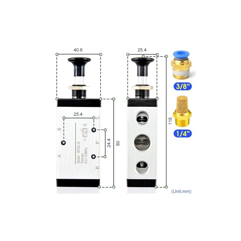 ERGAOBOY 3/8" BSP 5 Way Pneumatic Solenoid Valve with 2