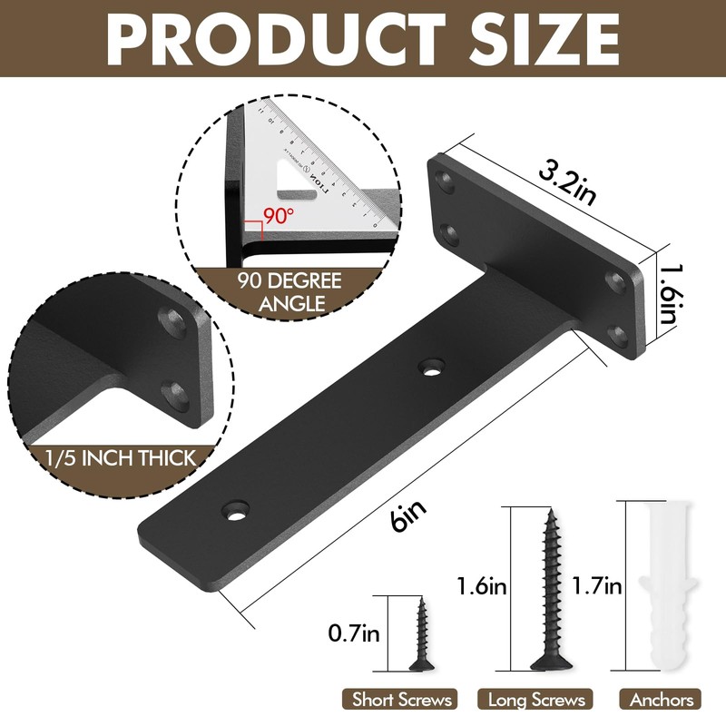 MIUGO 6 Pack Heavy Duty Shelf Brackets 6 inch, Floating