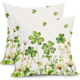 Kawani St. Patricks Day Pillow Covers 18x18 Inch Set of 2 Shamrock St Patricks Day Outdoor Throw Pillow Covers Rustic Spring Floral Decorative Pillowcases Cushion Covers for Couch