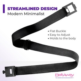 BELTAWAY Easily Adjustable Elastic Flat Buckle No Show Belts for Women – Stretch, Low Profile Design, Soft, Black & White, Plus Size (16-4X)