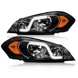 G-PLUS LED DRL headlights W/O Bulbs, Compatible with 2006-2007 Chevy Monte Carlo/2006-2013 Chevy Impala/2014-2016 Chevy Impala Limited bumper Headlamp, Smoky lens Chrome Housing Amber Reflector