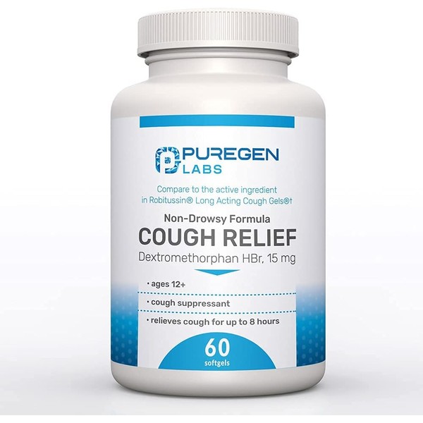P Puregen Labs Cough Relief for Adults Dextromethorphan HBr 15mg