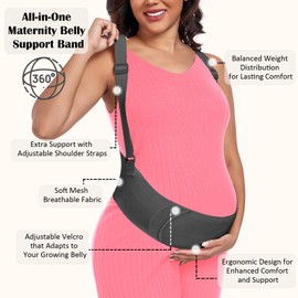 QEESMEI Pregnancy Belly Band for Pregnant Women Maternity Belly Band with Adjustable Straps Belly Support Bands - Maternity Belt, Black,L