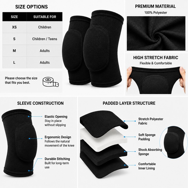 Protective Knee Pads for Sports – Shock-Absorbing Sponge Support Sleeves