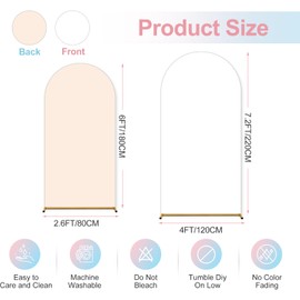 Arch Backdrop Cover, Set of 2 Double Color Wedding Arch Cover (6+7.2FT),Wedding Arch Cover Spandex Fitted Arch for Wedding Birthday Party Decoration (White+Beige)