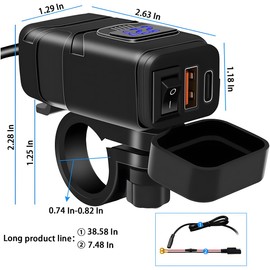 Ankuee Motorcycle USB Phone Charger, Waterproof SAE to USB Adapter with Voltmeter & ON/Off Switch, Dual Quick Charge 3.0 Charger, Motorcycle Accessories for Phone, Tablet, GPS, etc (Blue)