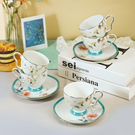 LE POTOCIO Bone China Tea Set for Adults, Porcelain Tea Set for 6, Tea Set With Teapot Creamer Pitcher Sugar Bowl, Vintage Floral Tea Party Sets for Women Gift (Blue)