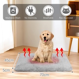 Kaket Dog Bed Mat 45 * 70cm Pet Self Heating Pad, Small Washable Dog Crate Mattress, Anti Slip Pet Thermal Mat, Soft Warm Pet Heated mat for Dog Cat (Grey, M)