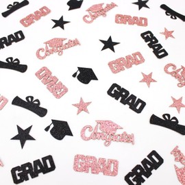 Vofrise 200PC Glitter Graduation Confetti 2025 Rose Gold Graduation Decorations Grad Cap Star Congrats Grad Table Scatter for Grad Party Decorations 2025