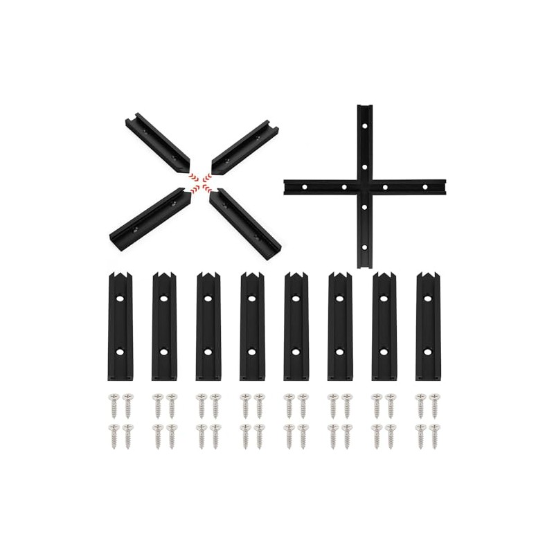 Iverntech 16 Pieces Black T Rail Intersection Set with Wood
