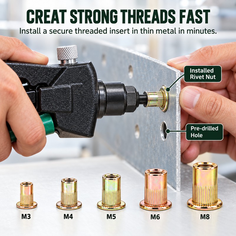 Manual Rivet Nut Gun for M3–M8 Threaded Inserts – Double-Handle