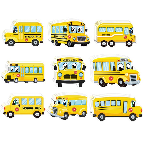 54 Pcs School Bus Cut-Outs Double Printed Paper Decor for