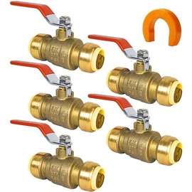(Pack of 5) AB 3/4 Inch Push to Connect Ball Valve, 3/4 Inch Water Shut Off Valve with Disconnect Clip, Full Port Push Fit Ball Valve for Copper, CPVC,PE-RT and PEX Pipe, UPC Certified