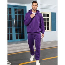 LUYIJIESHENG sweat suit for Men's Purple hoodies Quarter Zip 2 Piece Set Long Sleeve Casual Tracksuits Sweatsuit for Jackets and Pants Jogging Sports Set Sportswear M