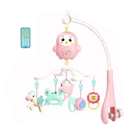 Baby Musical Crib Mobile with Night Lights and Music Cartoon Zoo Hanging Rotating Rattles for Newborn Boys Girls Sleep Red