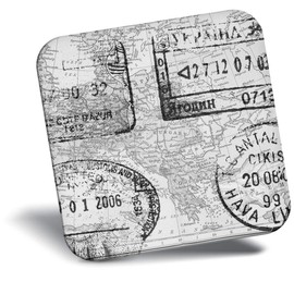 Destination Vinyl ltd Fridge Magnet bw - World Map with Travel Stamps #39450