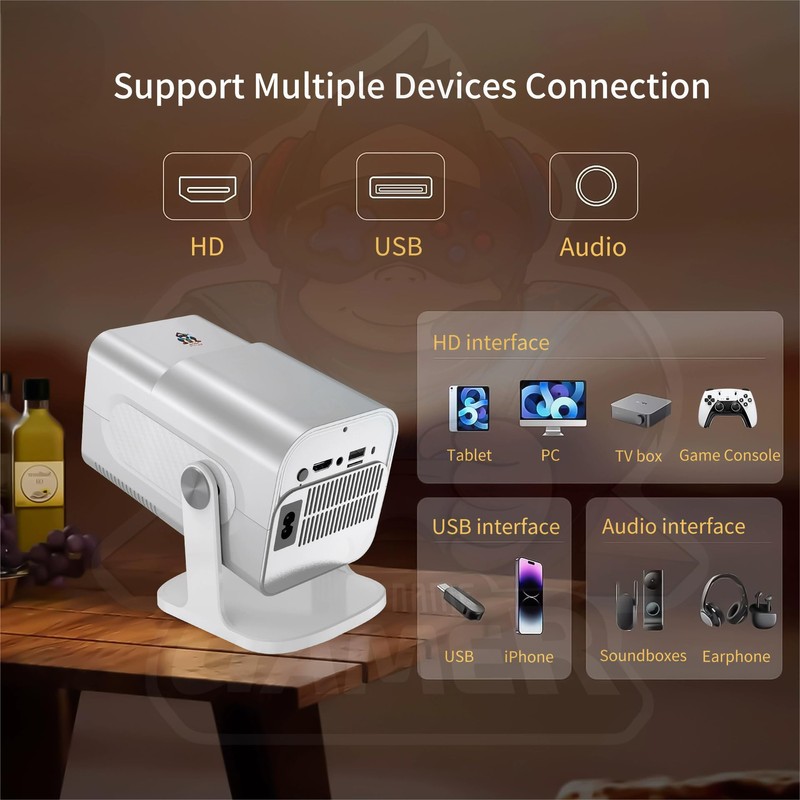 HCS350 Pro Projector and game,Retro 4K Smart Game Projector 1280*1080P