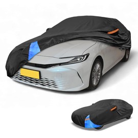 Partuto Waterproof All-Weather Universal Car Cover with Right Side Zipper, 210D-PU Black Blue Fits for Sedan 185" to 192" Length