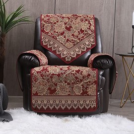 Jacquard Recliner Chair Covers Waterproof Non Slip Large Recliner Covers for Leather Recliner, Electric Rocker Chair Covers for Living Room Dog Sofa Recliner Cover Furniture Protective Cover (Red)