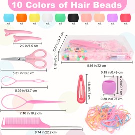 FOWSRHRG 89 PCS Silicone Hair Beads Set for Kids Girls Braids with 60 PCS Pony Beads 12 PCS Rubber Bands, 2 PCS Quick Beaders, 12 PCS Clips, 1 PC Rat Tail Comb, 1 PC Scissor and Glitter Sticker(Small)