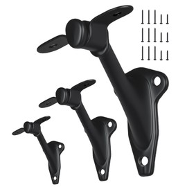 3" Stair Handrail Bracket, Light-Duty Hand Rail Brackets for Stairs, Matte Black Stair Railing Bracket, Banister Brackets for Indoor Stairs,3 Pack, HOME MASTER HARDWARE