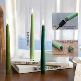 AFINETH Green Flameless Taper Candles, 9.6" Real Wax Battery Operated Candles with Remote, 3 Pack Flickering, Gradient Candlesticks, Fake Candles for Home, Wedding, Party Decor