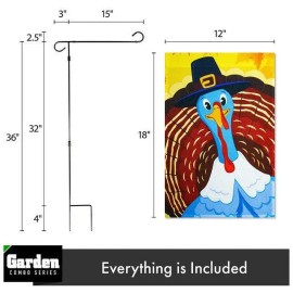 UD_G128 Combo Pack: Garden Flag Stand Black 36x16 Inch & Garden Flag Pilgrim Turkey Yellow 12x18 Inch