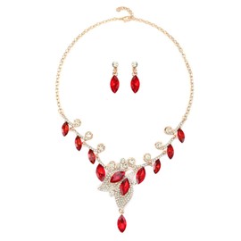 J's select Women's Belly Dance Ballroom Dance Leaf Party Necklace Earrings Gold, Rhinestone, Rhinestone