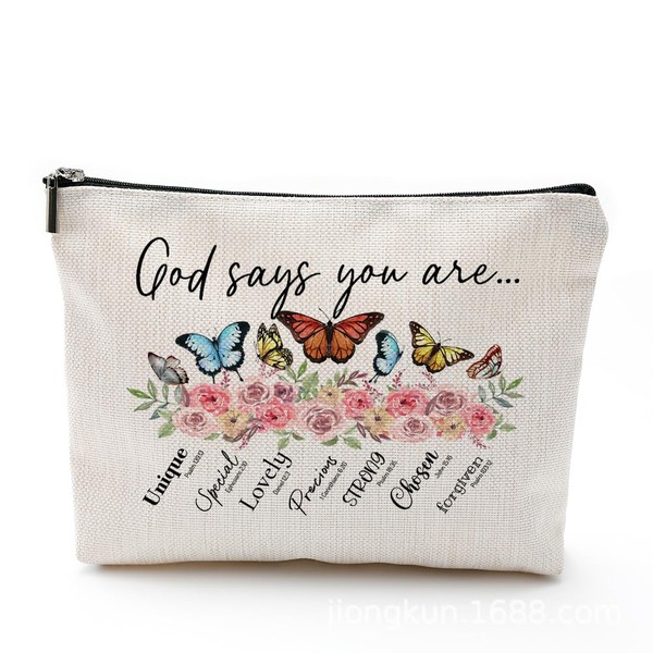 MEJENYY God Says You Are Butterfly Cosmetic Bag, Christian Makeup
