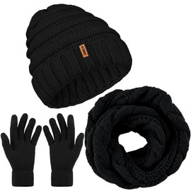 Aneco Winter Warm Knitted Scarf Beanie Hat and Gloves Set Men & Women's Soft Stretch Hat Scarf and Mitten Set